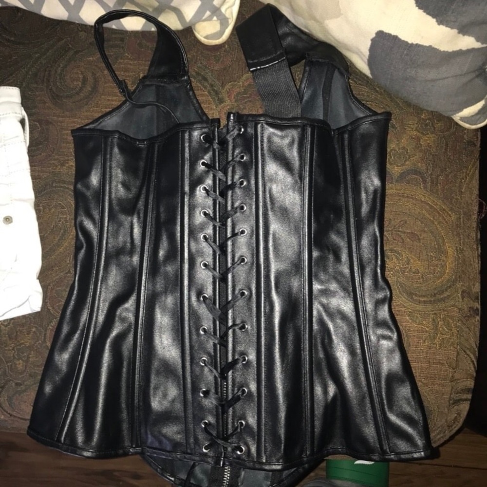 Black leather corset
